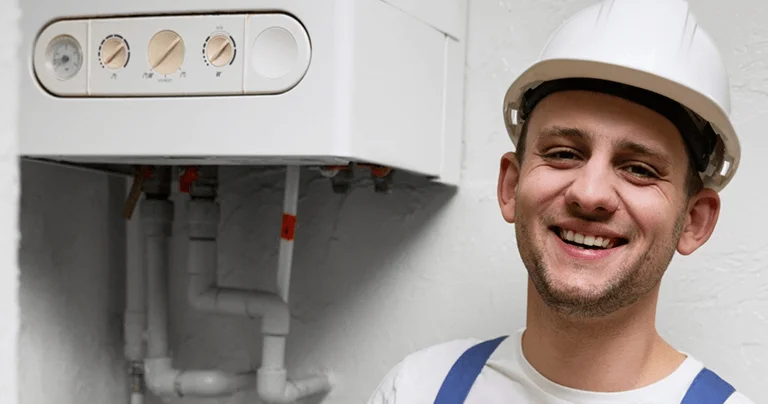 A man in overalls and a hard hat holds a clipboard, standing in a construction environment.